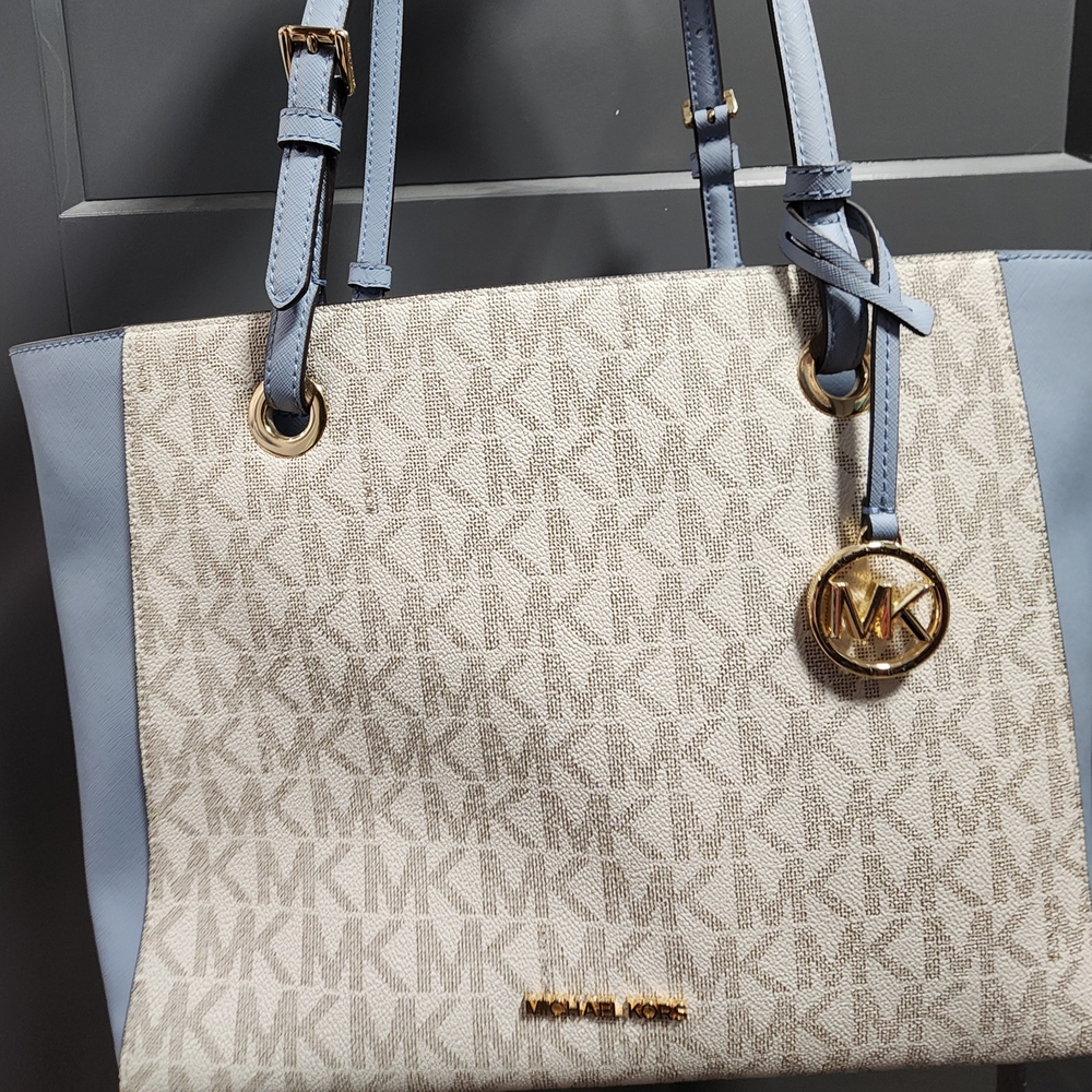 Michael Kors Blue and Cream Tote Bag
